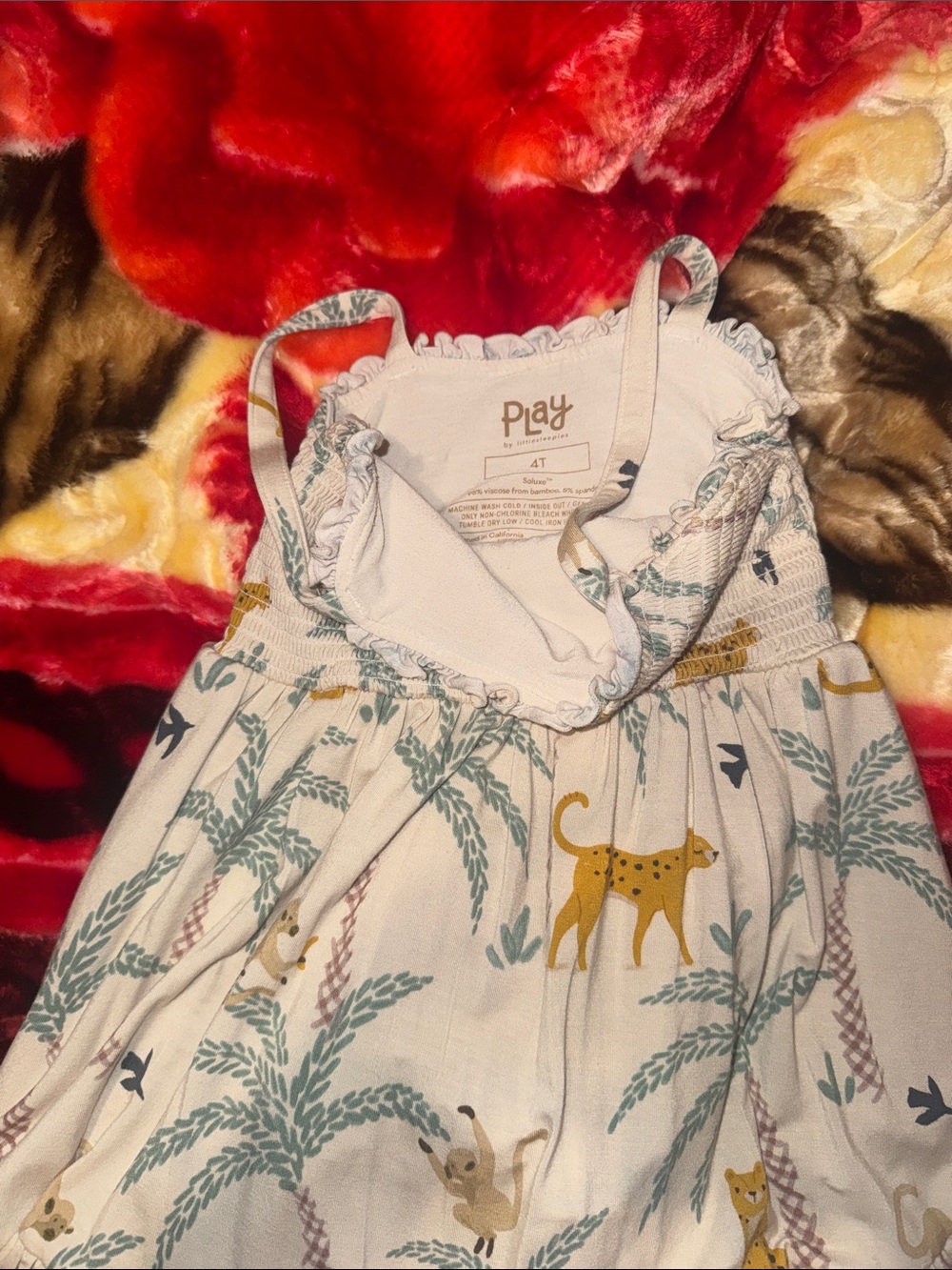 Little Sleepies White Dress with Green Palm Print and Yellow Leopards